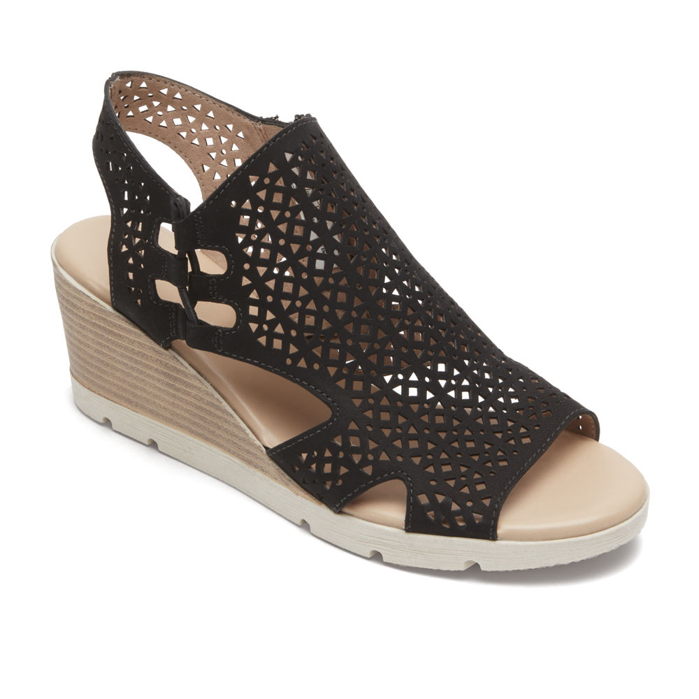 Rockport Womens Sandals Black - Hadley Bungee - UK 309-QRKJTS